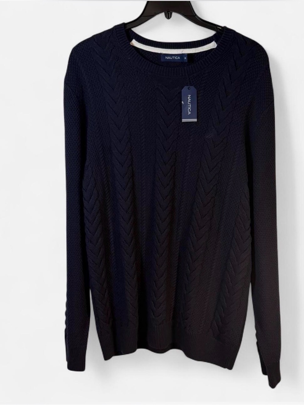 NWT-Nautica Men's Dark Navy Cable Crewneck Sweater size:XXL